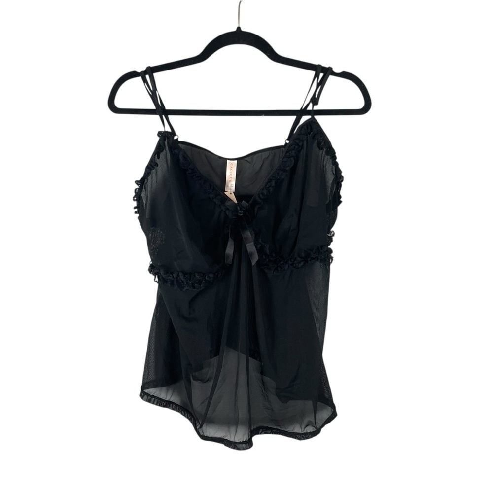 Cacique Black Sheer Mesh Lingerie Top with Floral Trim, Size 22/24 NWT